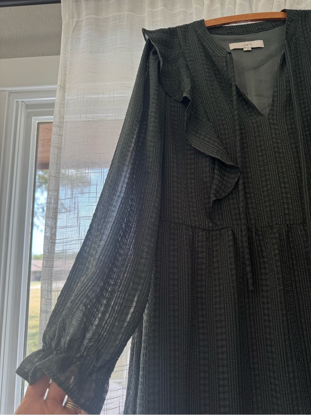 LOFT Black Ruffle V-Neck Long Sleeve Dress - Picture 2 of 4